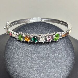 Elegant Silver Tone Multi-Color Gemstone Bangle Colorful Bracelet